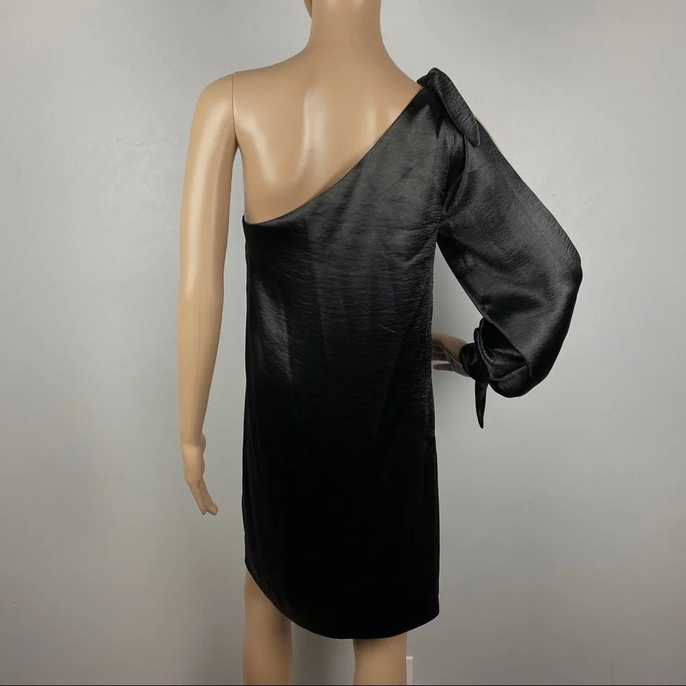 REBECCA MINKOFF REVOLVE BLACK SATIN ONE-SHOULDER MINI DRESS - Picture 6 of 10